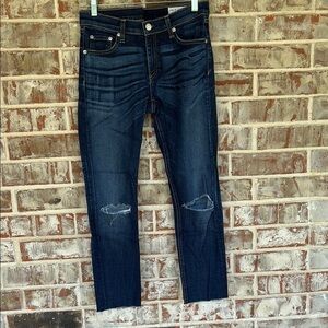 Rag and Bone Dark Wash Distressed Skinny Jeans